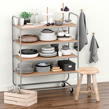 Elegant Kitchen Trolley with Decor 3D model image 1 