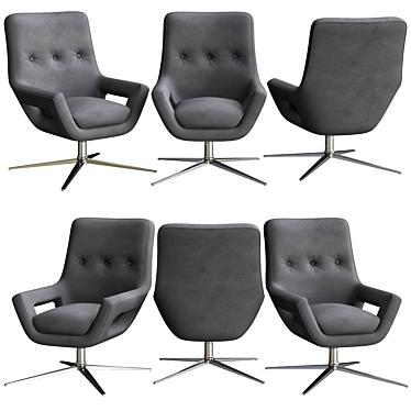 Elegant Grey Buttoned Swivel Chair 3D model image 1 
