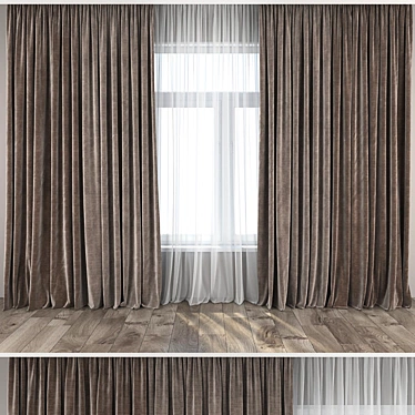 Elegant Curtains and Tulle Set 3D model image 1 