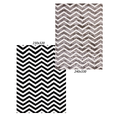 Modern Chevron Black White Silver Rug 3D model image 1 