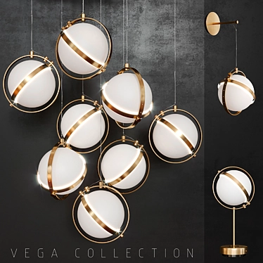 Satin Gold Vega Pendant Set - Elegant Lighting Collection 3D model image 1 
