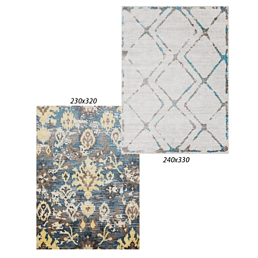 Diamond Blue & Gray Rug: Gatsby Yellow Print 3D model image 1 