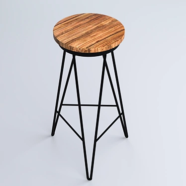 Metal Pedestal Stool with Wood Seat 3D model image 1 