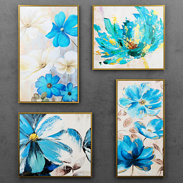 Blue Blooms Set: Modern Floral Paintings 3D model image 1 