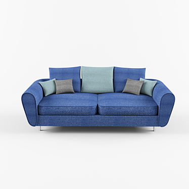 Blue Fabric Double Sofa 3D model image 1 