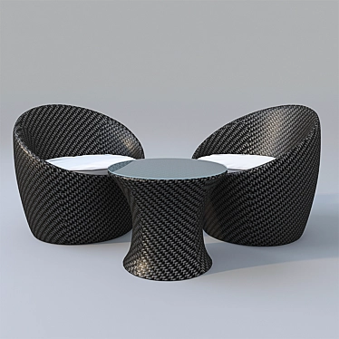 Sleek Black Wicker Swivel Chair 3D model image 1 