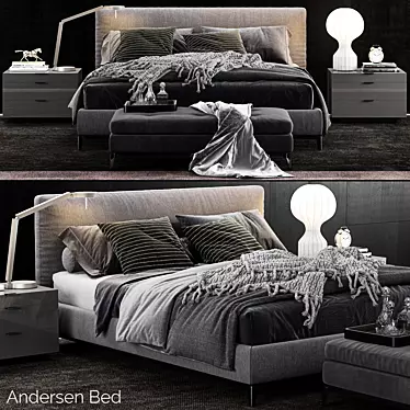 Minotti Andersen Bed - Sleek and Sophisticated Bedroom Furniture 3D model image 1 