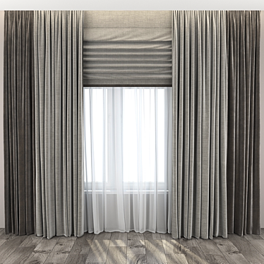 Elegant Roman-Rod Curtains & Wood Flooring 3D model image 1 