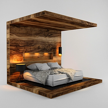 Wood & Fabric Luxury Bed 3D model image 1 