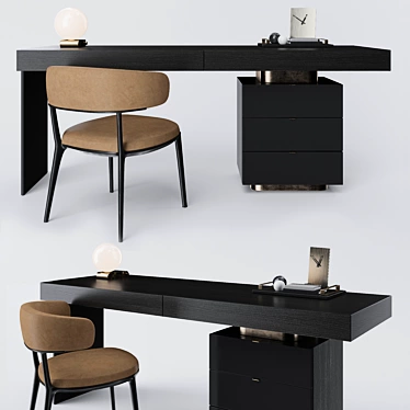 Modern Minimalist Writing Desk & Chair 3D model image 1 