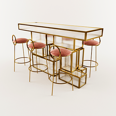 Golden Frame Glass Bar Table with Chairs 3D model image 1 