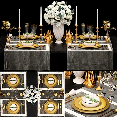 Elegant White Bouquet with Gold Decor 3D model image 1 