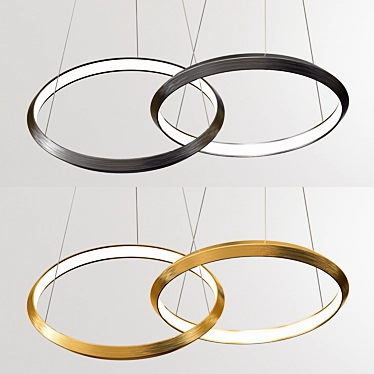 Mystic Duo: Gold & Black Oracle Rings 3D model image 1 