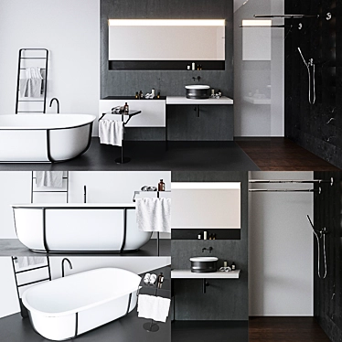 Agape Bathroom Set+: Cuna Bath, Vieques Sink, Flat D Shower, Flat XL Console, Parabola Mirror, Memory Towel 3D model image 1 