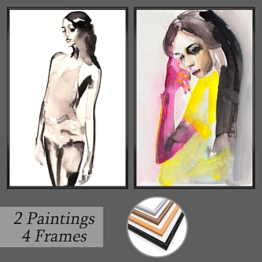 Versatile Wall Painting Set with Frames 3D model image 1 