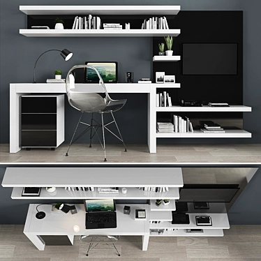 Modern TV Stand Set with Workspace 3D model image 1 