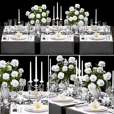 Elegant White Table Setting 3D model image 1 