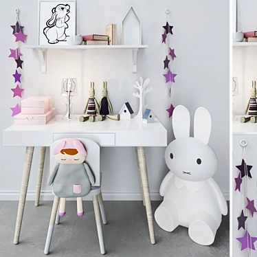 Children's Room Playset: Toys, Soft Toys, Table, Chair, Jewelry Box, Rabbit Books 3D model image 1 