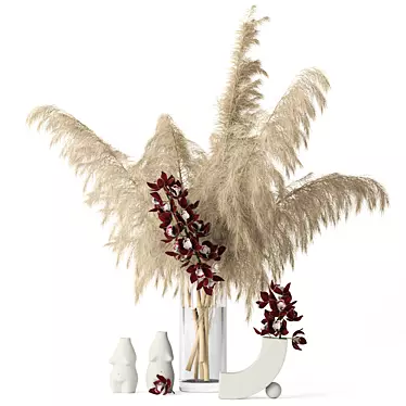 Realistic Pampas Grass & Cymbidium: Elegant Vases 3D model image 1 