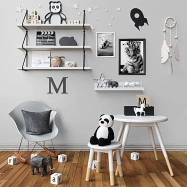 Playful Panda Theme: Toys, Soft Toys, Table, Chair, Pillow 3D model image 1 