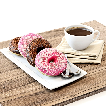 Delicious Coffee and Donuts Set 3D model image 1 