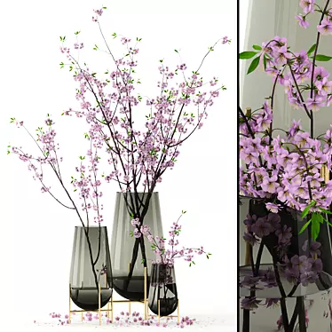 Echasse Vases with Cherry Blossoms 3D model image 1 