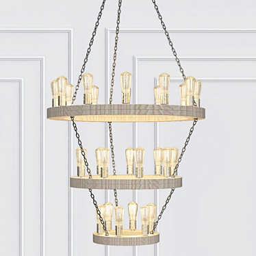 Geoffrey Three Tier Wood and Metal Chandelier 3D model image 1 