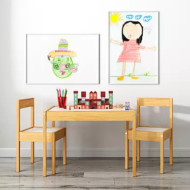 Kid's Table Set with Ikea Chairs & Xalingo Toy 3D model image 1 