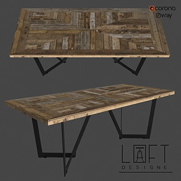 Modern Wood and Metal Dining Table 3D model image 1 