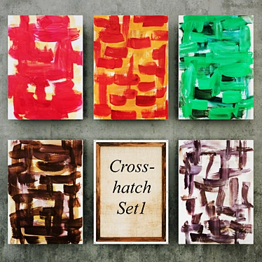 Abstract Crosshatch Paintings Set2 3D model image 1 