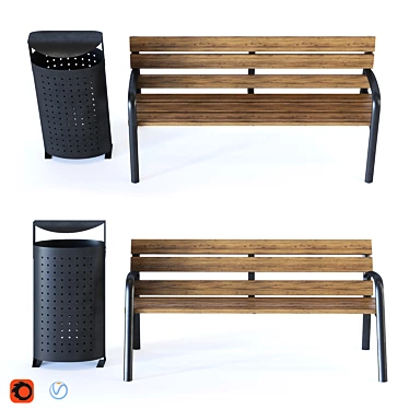 Modo Bench and Arcoiris Bin: Fabregas Street Furniture 3D model image 1 