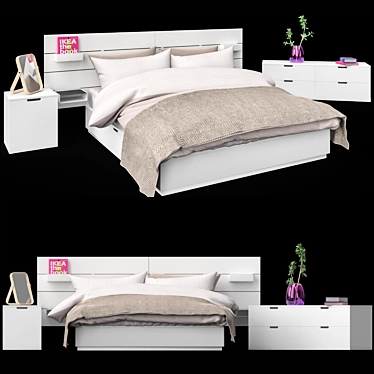 Nordli Bed Set with Headboard, Chest of Drawers & Cabinet 3D model image 1 