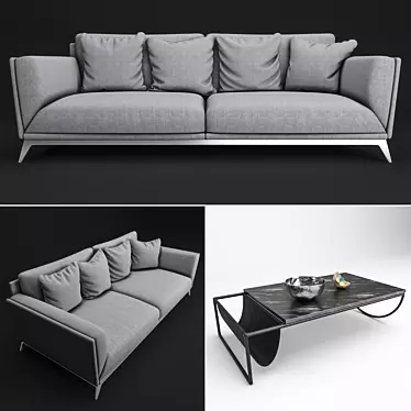 Modern Faubourg Sofa & Coffee Table 3D model image 1 