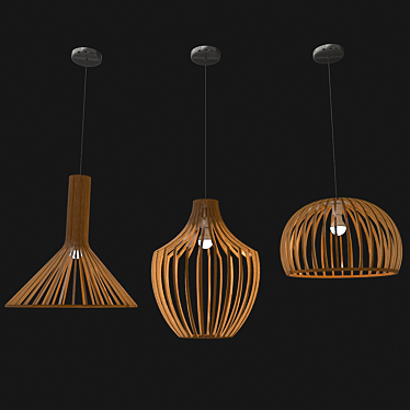 Rustic Wood Pendant Light 3D model image 1 