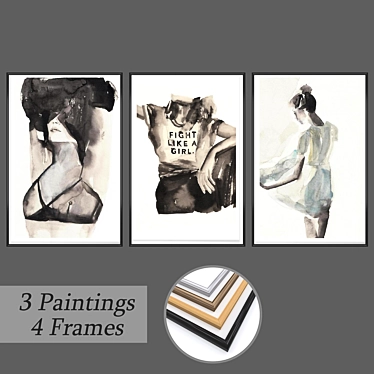 Gallery Set: 3 Paintings & 4 Frame Options 3D model image 1 