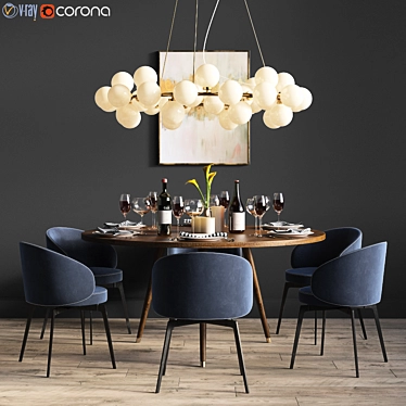 Elegant Dining Set: Lema Chair, Mid-Century Table, Chandelier 3D model image 1 