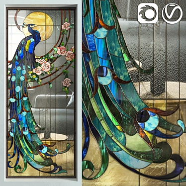 Modern Stained Glass Peacock - Elegant Window Décor 3D model image 1 