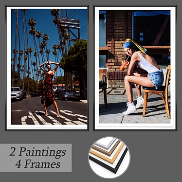Artistic Set No. 507: 2 Paintings, 4 Frame Options 3D model image 1 