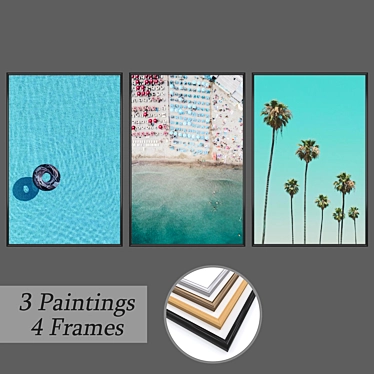Wall Art Set No. 514: 3 Paintings, 4 Frame Options 3D model image 1 