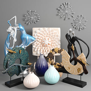 Elegant Home Decor Set: Panel, Figurine, Vase, Sculpture 3D model image 1 
