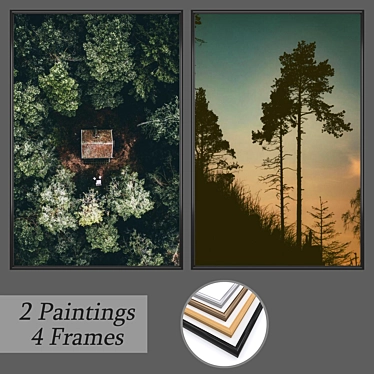 Modern Art Set: 2 Paintings, 4 Frame Options 3D model image 1 