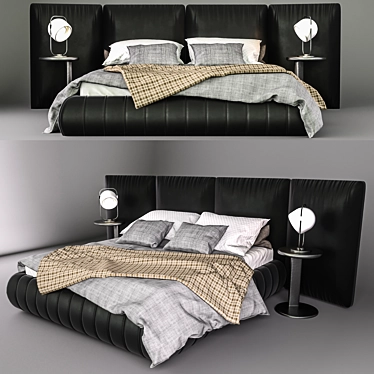 Luxury Black Leather Bed 3D model image 1 