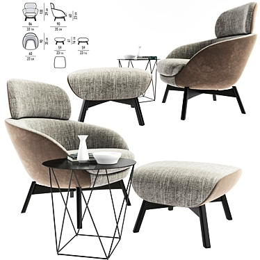 Luxury Minotti Russell Armchair & Coffee Table Set 3D model image 1 