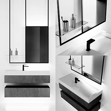 Customizable Bathroom Set: Sink, Mirror with Shelf, Faucet & Tiles 3D model image 1 