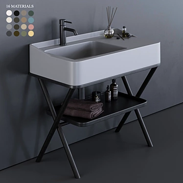 Siwa: Modern Rectangular Ceramic Washbasin 3D model image 1 