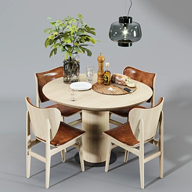 Scandinavian Dining Set: NORR11 Elephant Chair, Piet Boon OLLE Table & Hem DUSK Pendant Lamp 3D model image 1 