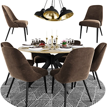 Modern Accent Chair with Round Table 3D model image 1 
