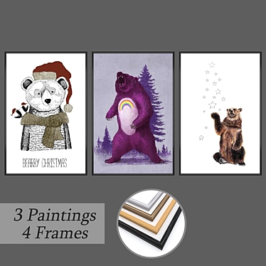Wall Art Set #548 - 3 Paintings with 4 Frame Options 3D model image 1 