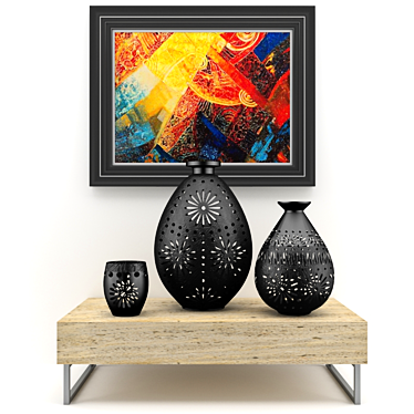Title: Mexican Vase Set with Painting & Table 3D model image 1 