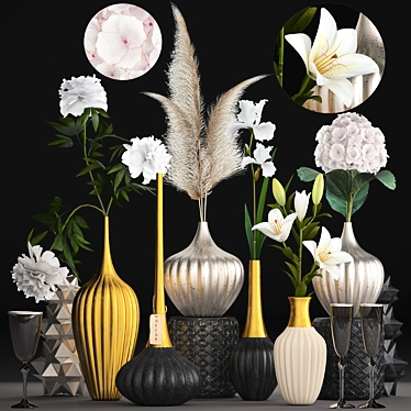 Title: Elegant Blooms Bouquet: Hydrangea, Peony, Iris & Lily 3D model image 1 